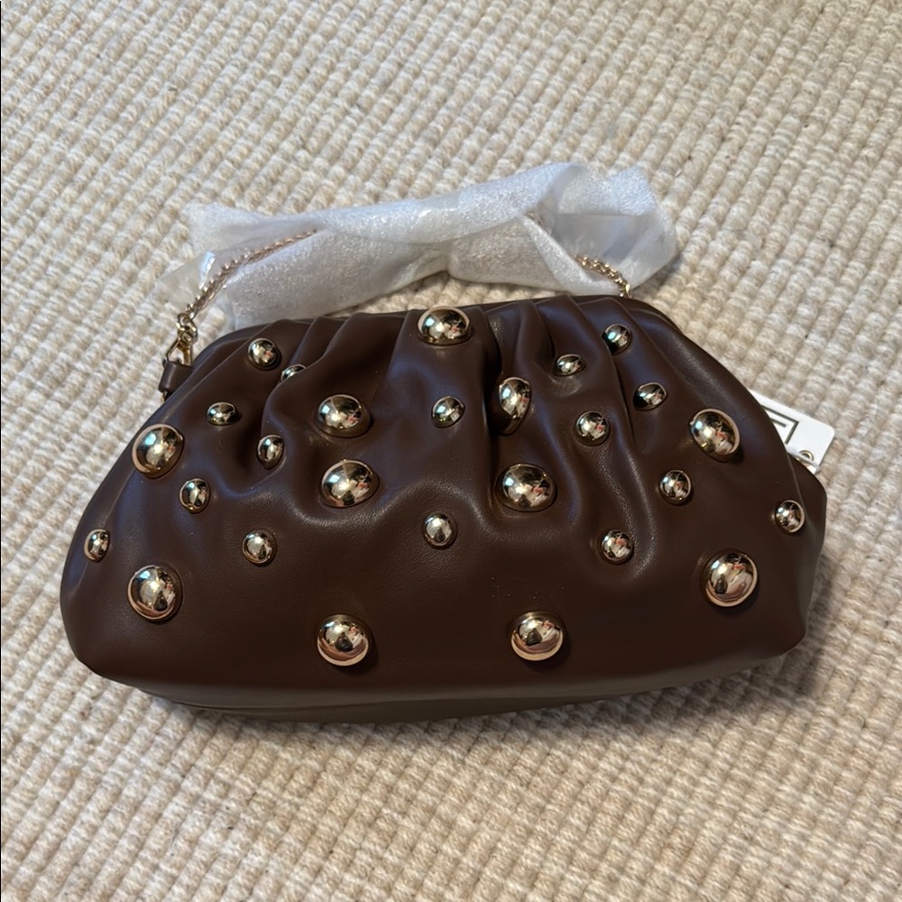 Urban Expressions Brown Studded Dome-Accent Clutch